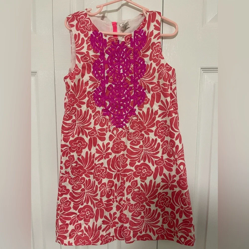 Crewcuts Pink Floral Sleeveless Dress with Fuchsia Embroidery